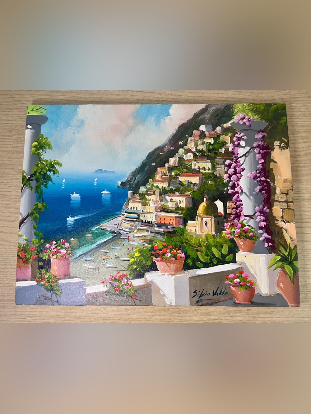 Silvio Valli Original Oil Painting Amalfi Coast Positano Italy Signed Canvas